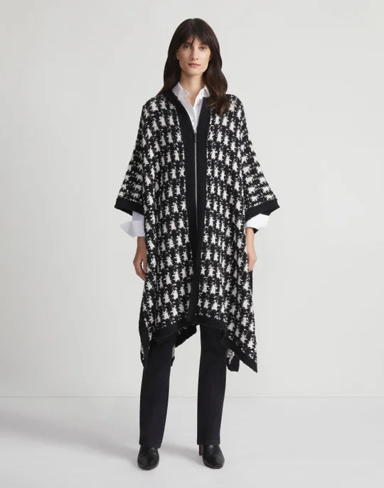 Houndstooth Zip Front Poncho