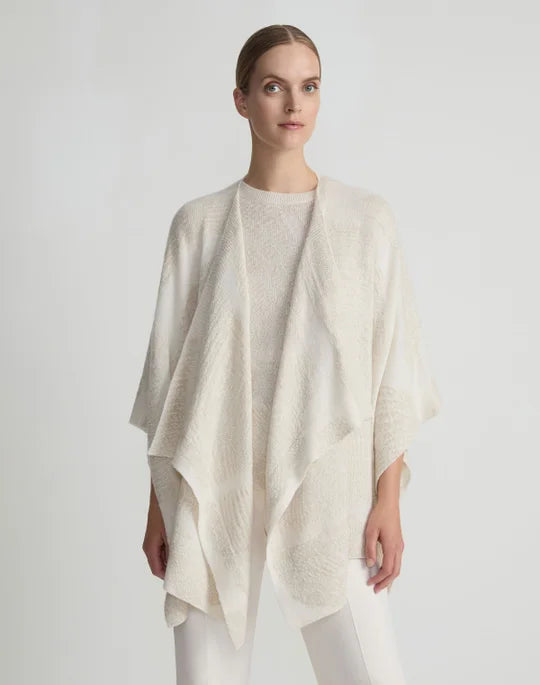 Embellished Trim Intarsia Print Wrap Poncho