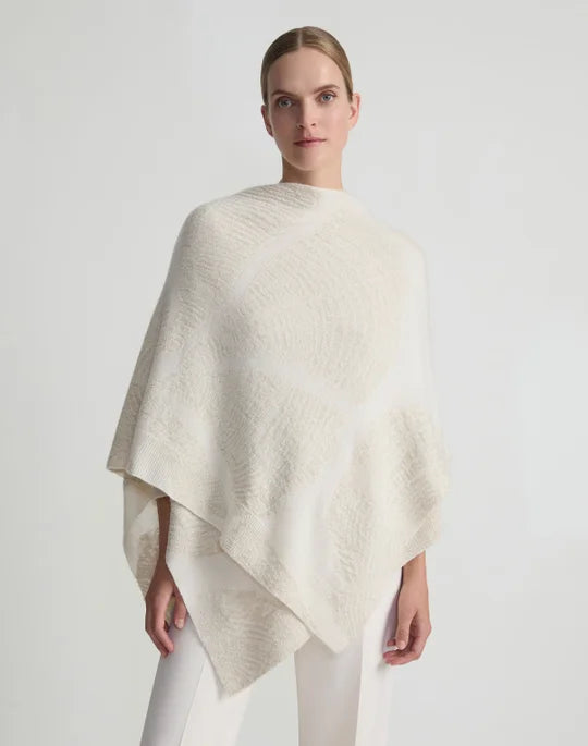 Embellished Trim Intarsia Print Wrap Poncho