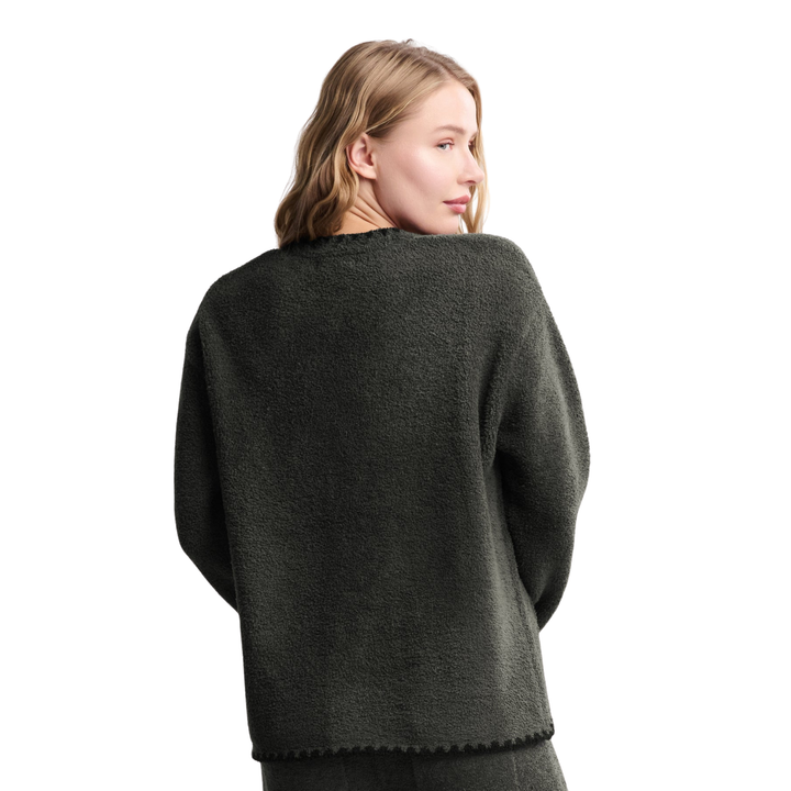 CozyChic Blanket Stitch Cardigan and Scarf, Dark Moss