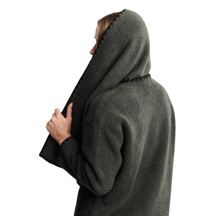 CozyChic Blanket Stitch Cardigan and Scarf, Dark Moss