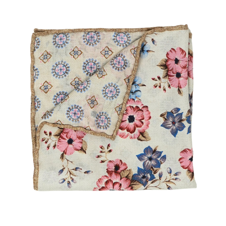 Beige Floral/Medallion Neat Print Reversible Pocket Square