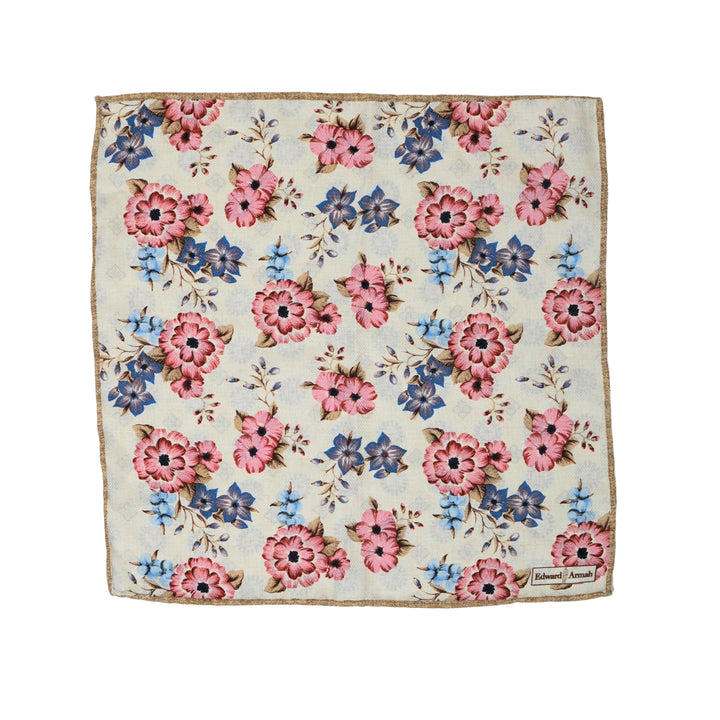 Beige Floral/Medallion Neat Print Reversible Pocket Square