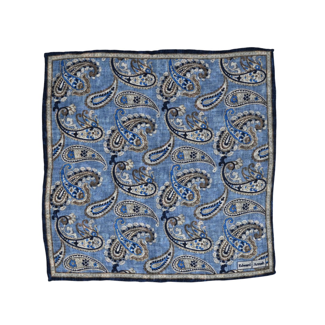 Reversible Pocket Square in Blue Paisley / Floral Print