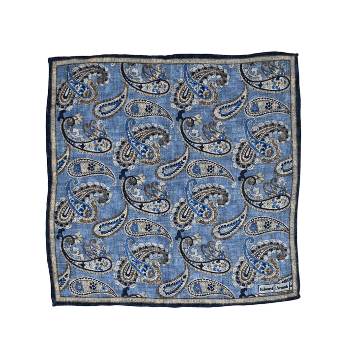 Reversible Pocket Square in Blue Paisley / Floral Print