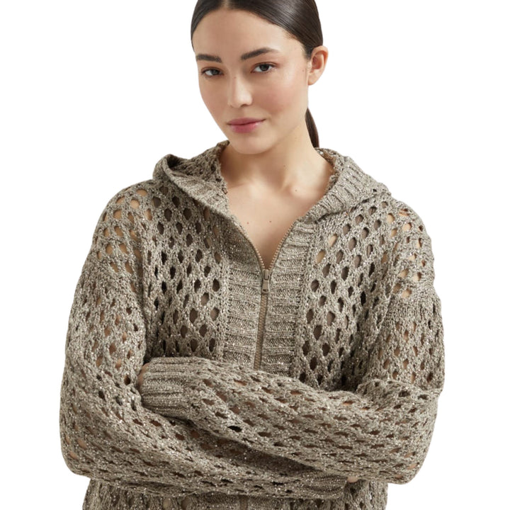 Silk Linen Sparkling Net Zip Cardigan