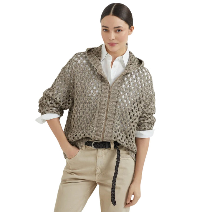 Silk Linen Sparkling Net Zip Cardigan