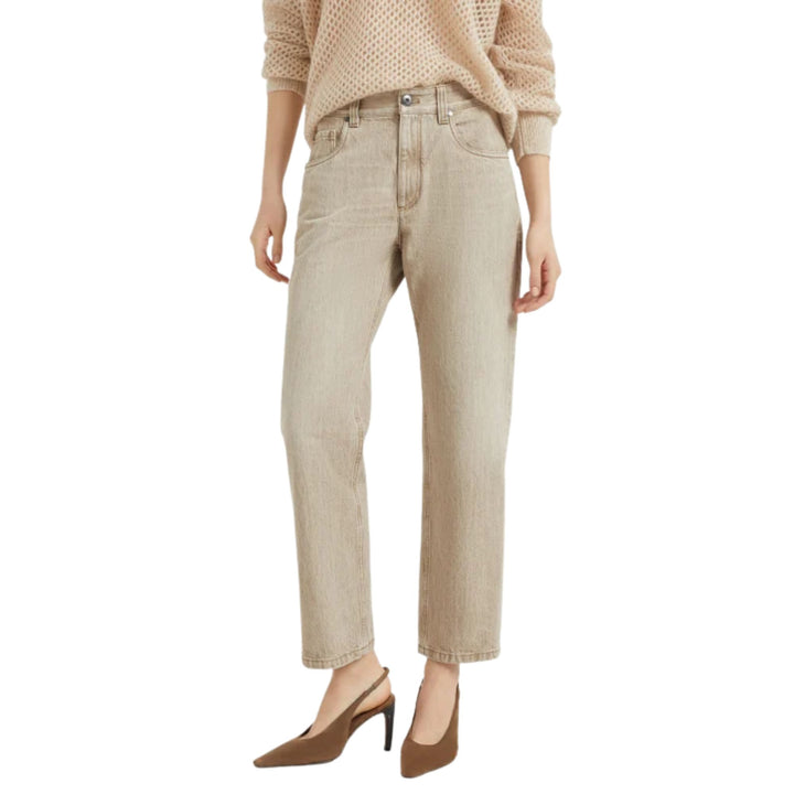 Straight Leg Boyfriend Jean in Beige