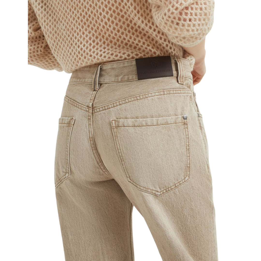 Straight Leg Boyfriend Jean in Beige