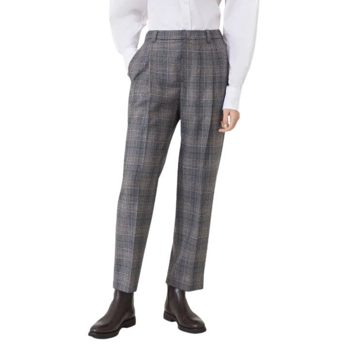 Wool Prince of Wales Baggy Pull on Pant in Charcoal/Maroon