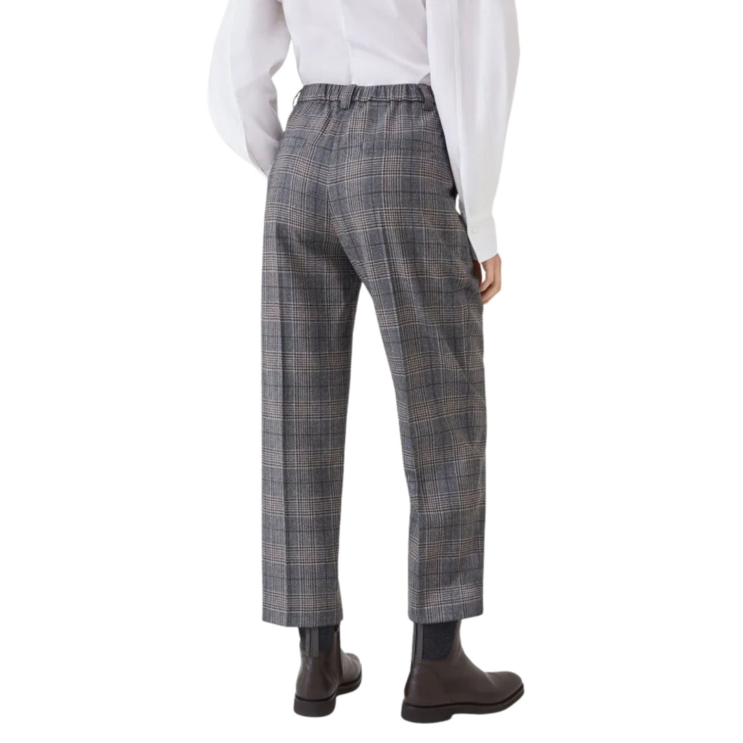 Wool Prince of Wales Baggy Pull on Pant in Charcoal/Maroon