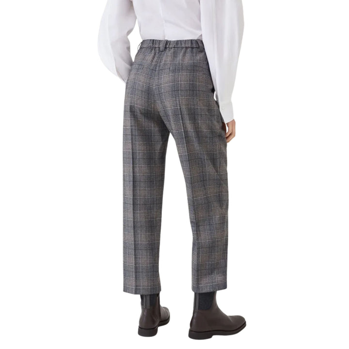 Wool Prince of Wales Baggy Pull on Pant in Charcoal/Maroon