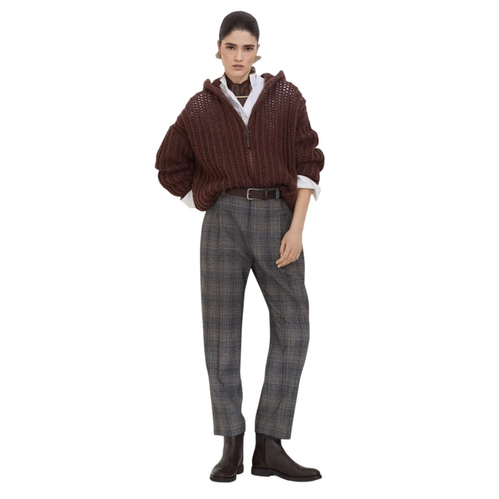 Wool Prince of Wales Baggy Pull on Pant in Charcoal/Maroon