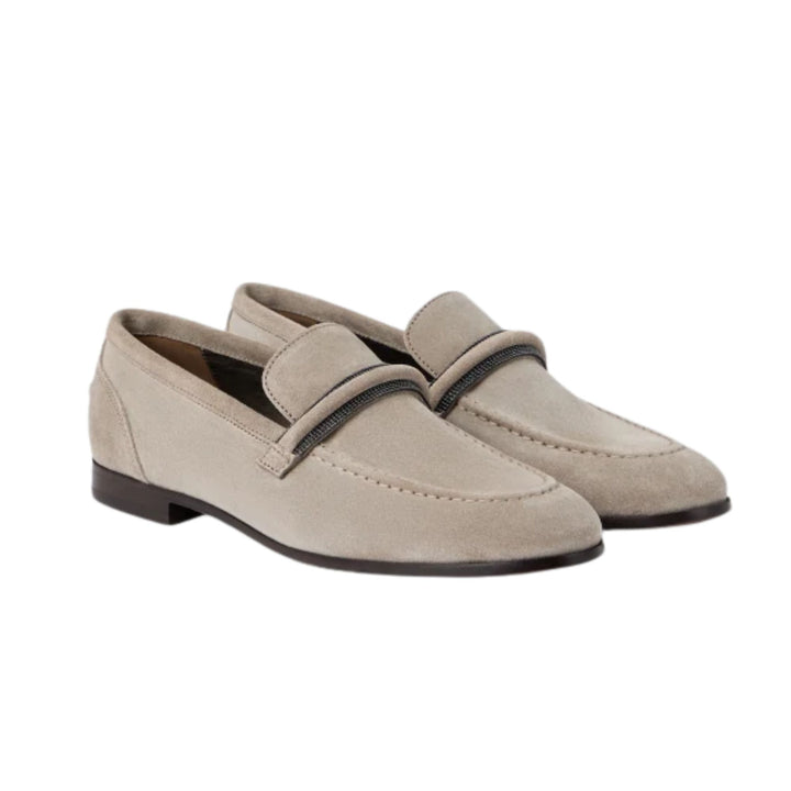 Suede penny loafers with Monili detail