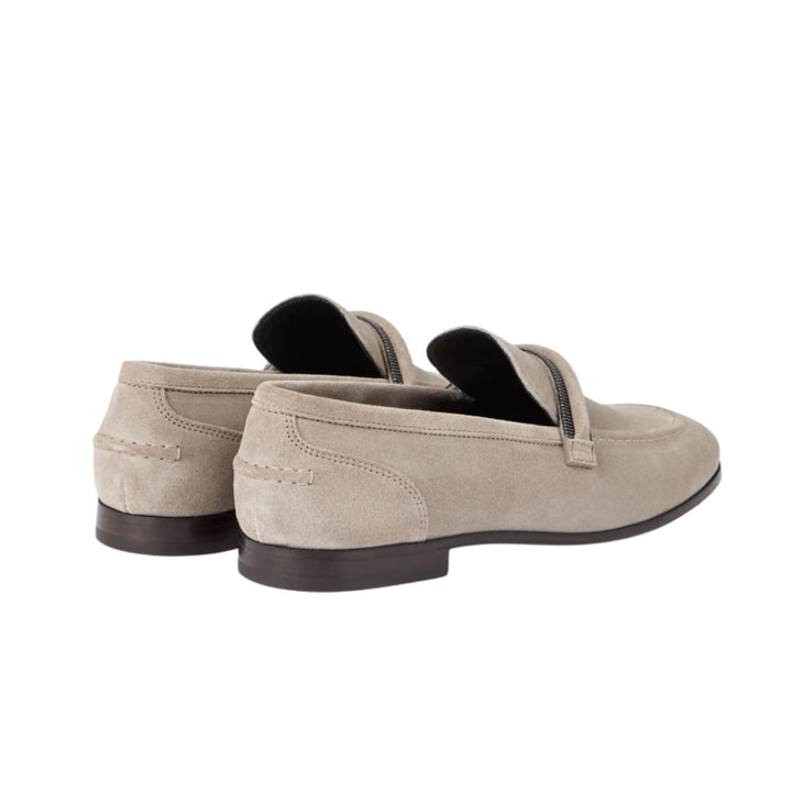 Suede penny loafers with Monili detail