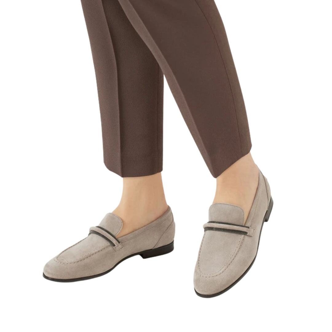 Suede penny loafers with Monili detail