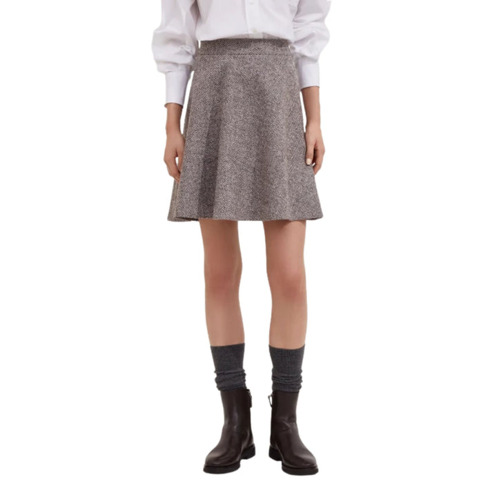 Wool Herringbone Mini Circle Skirt in Brown and Grey