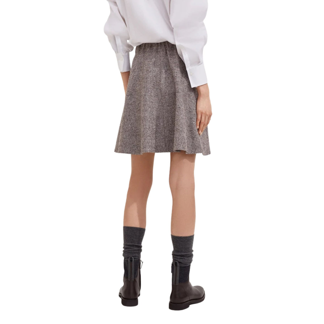 Wool Herringbone Mini Circle Skirt in Brown and Grey