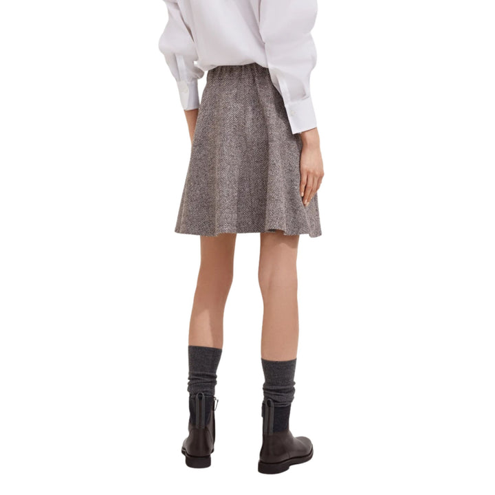 Wool Herringbone Mini Circle Skirt in Brown and Grey