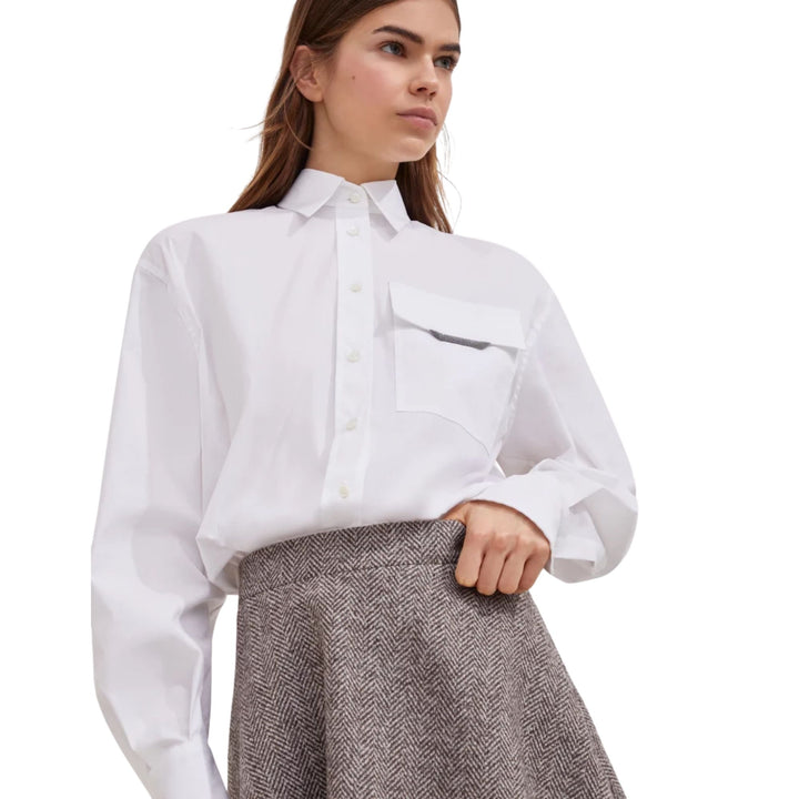 Wool Herringbone Mini Circle Skirt in Brown and Grey