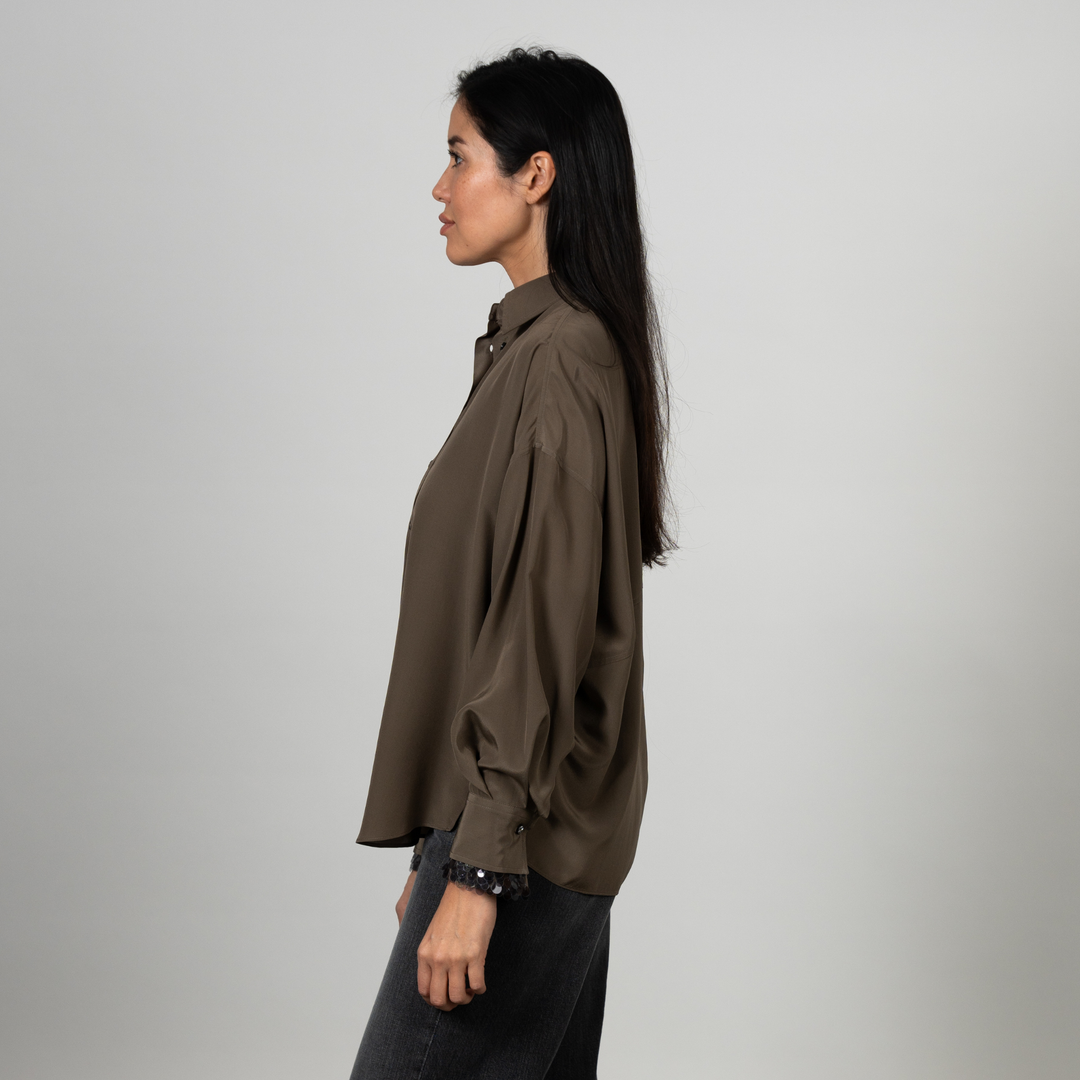 Crepe de Chine Blouse with Dotted Embroidered Cuffs
