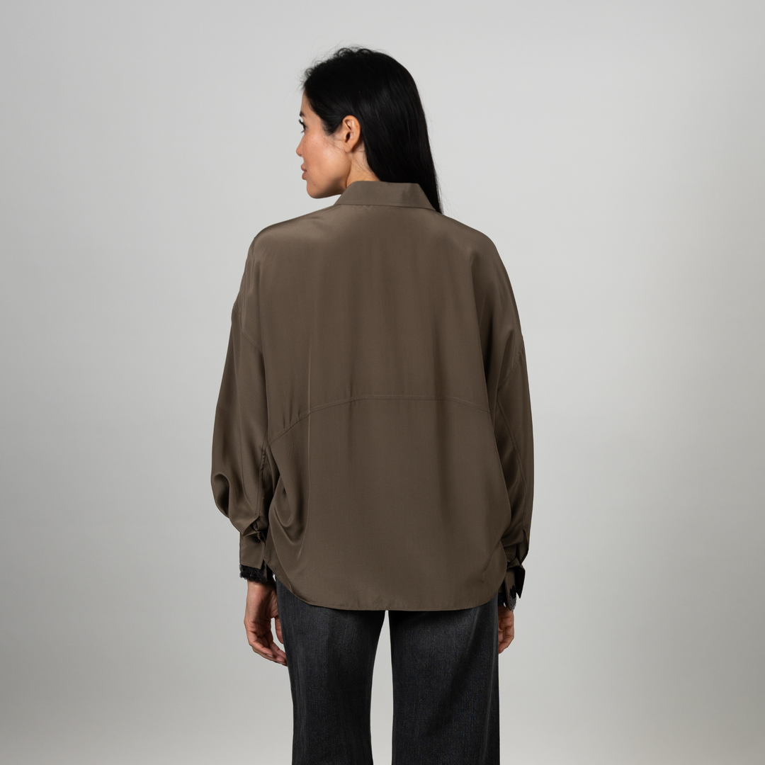 Crepe de Chine Blouse with Dotted Embroidered Cuffs