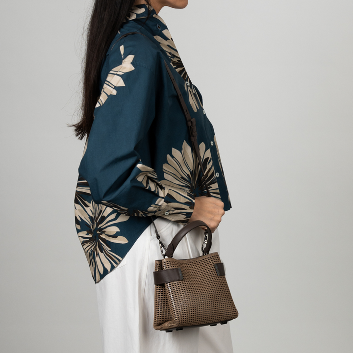 Perforated Leather Mini Shopper