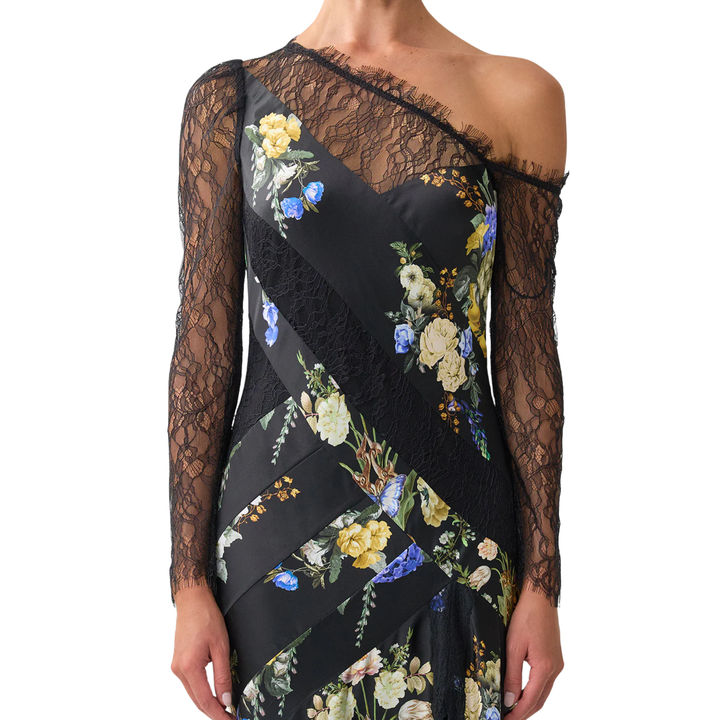 Lace Splice One Shoulder Dress
