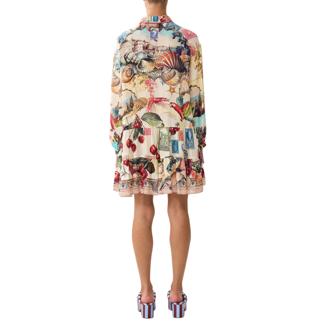 Long Sleeve Tiered Short Dress