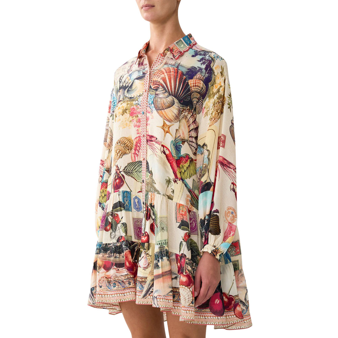 Long Sleeve Tiered Short Dress