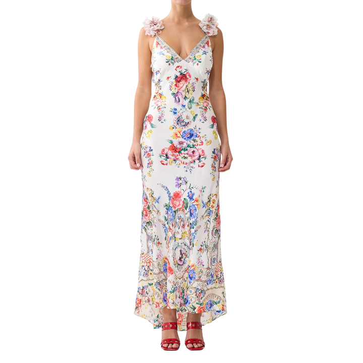 V-Neck Bias Slip Dress With Back Frill