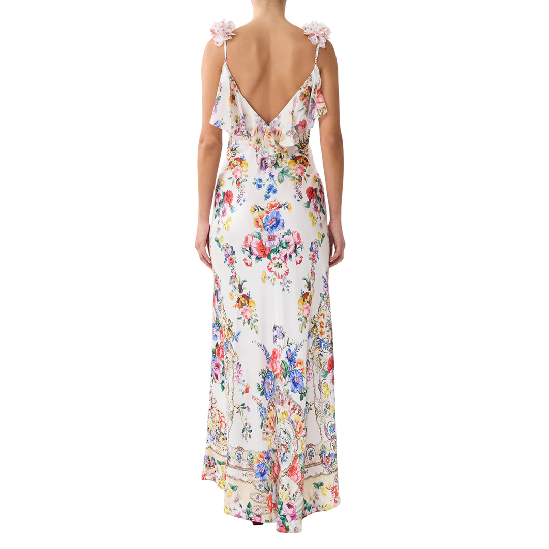 V-Neck Bias Slip Dress With Back Frill