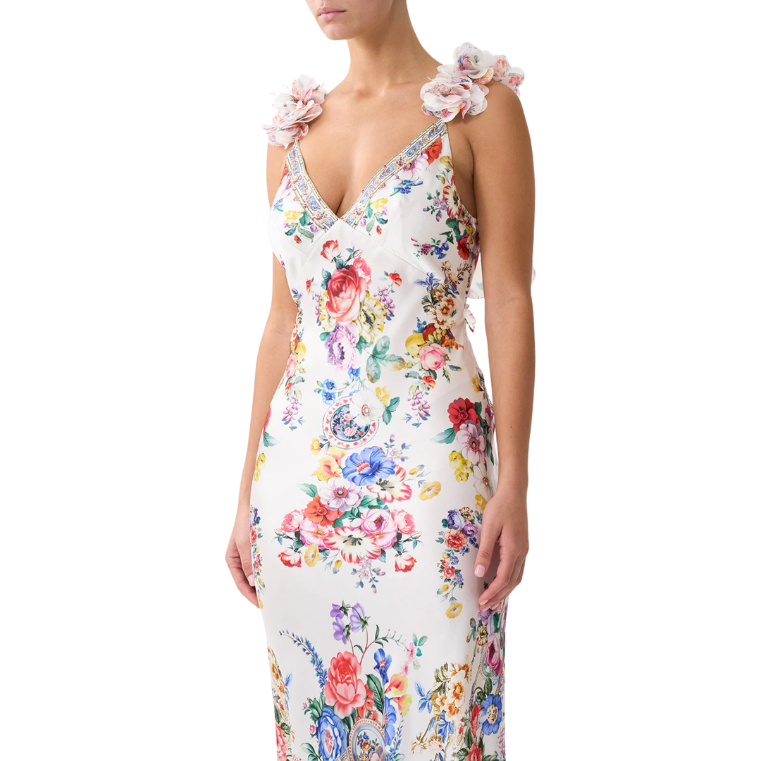 V-Neck Bias Slip Dress With Back Frill