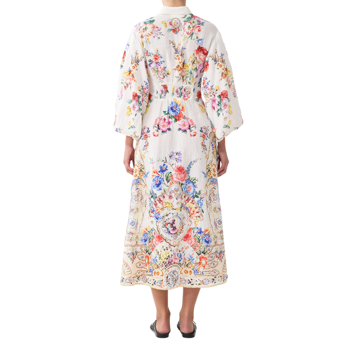 Waist Tie Shirt Dress With Bubble Sleeve