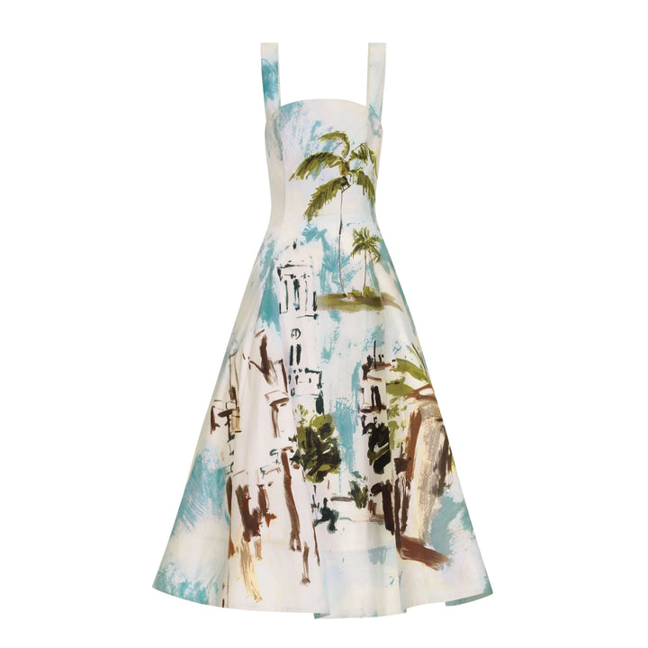Sleeveless Landscape Cotton Poplin Day Dress