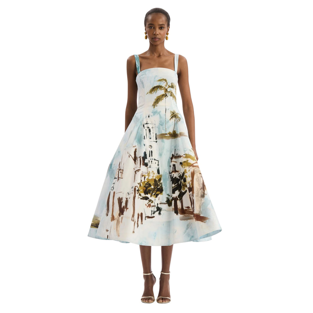 Sleeveless Landscape Cotton Poplin Day Dress