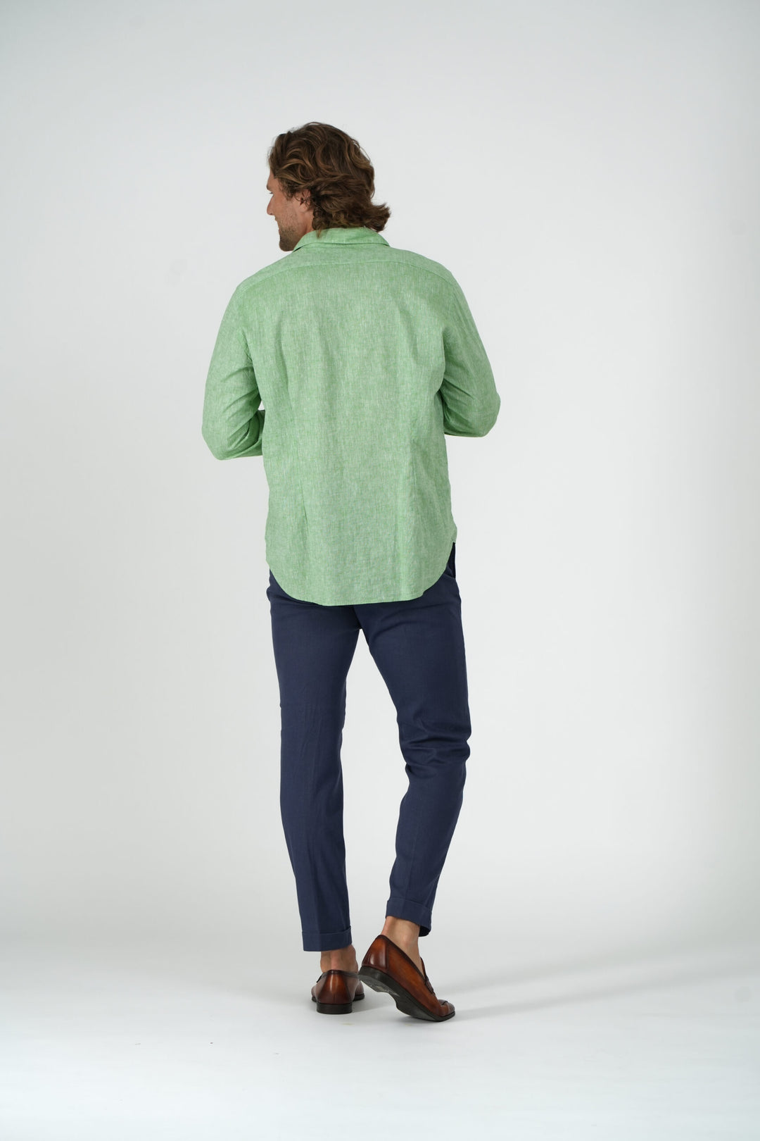 Green Cotton Linen Sport Shirt