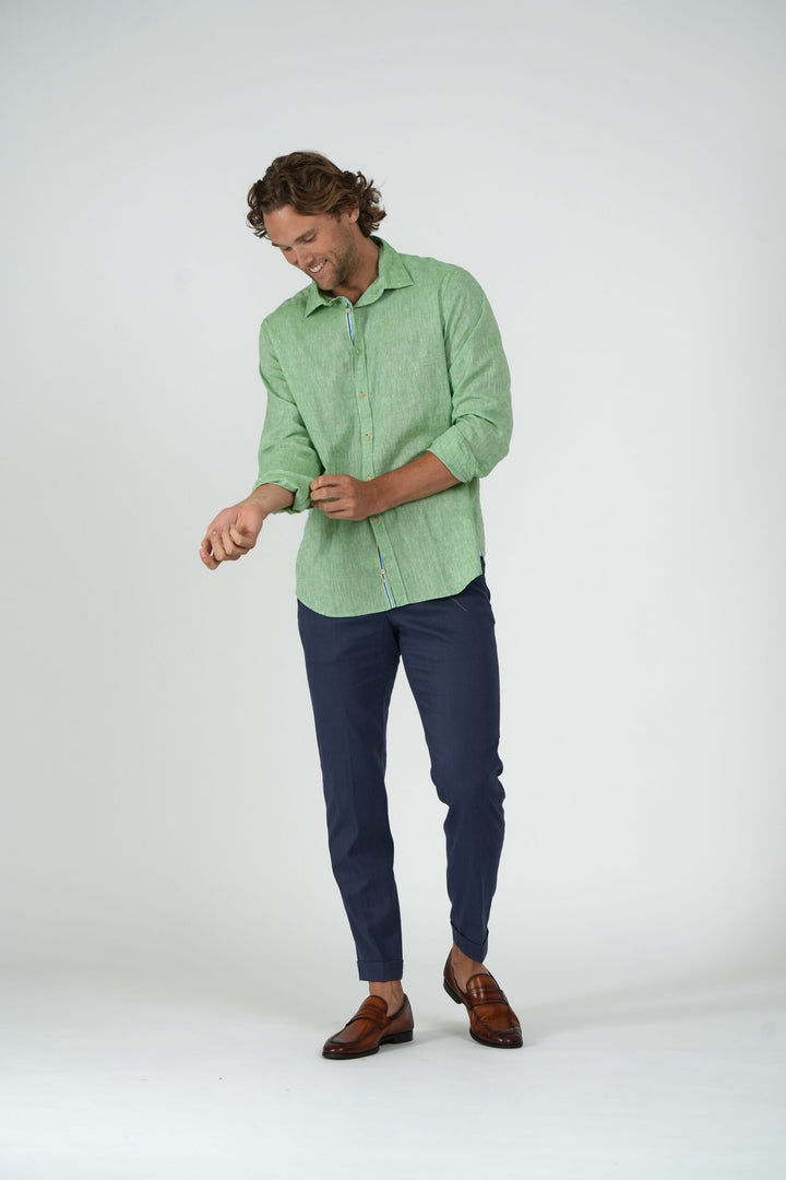 Green Cotton Linen Sport Shirt