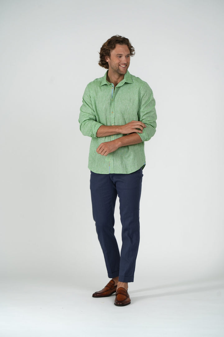 Green Cotton Linen Sport Shirt