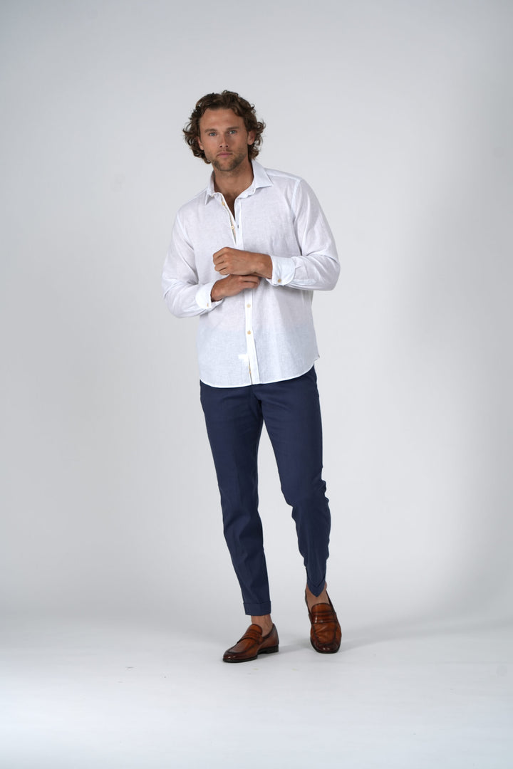 White Cotton Linen Sport Shirt