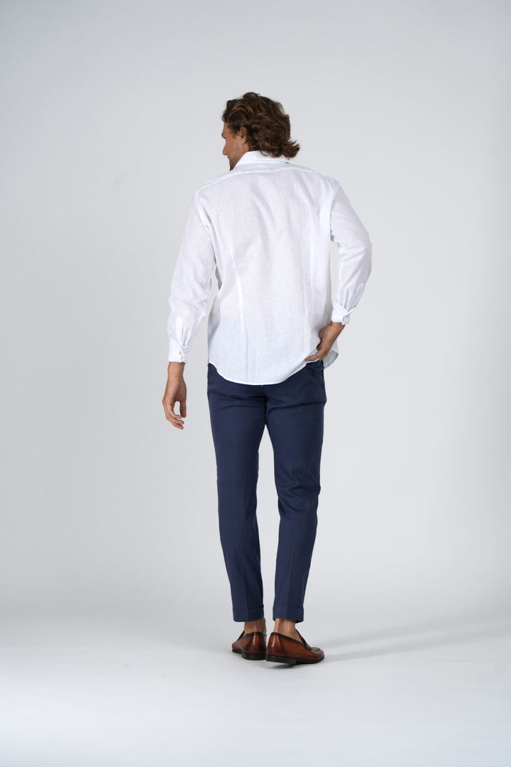 White Cotton Linen Sport Shirt