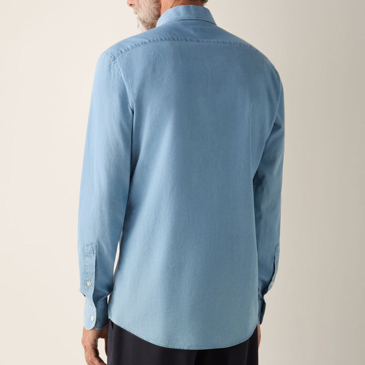 Long Sleeve Denim Shirt in Bleached Light Blue