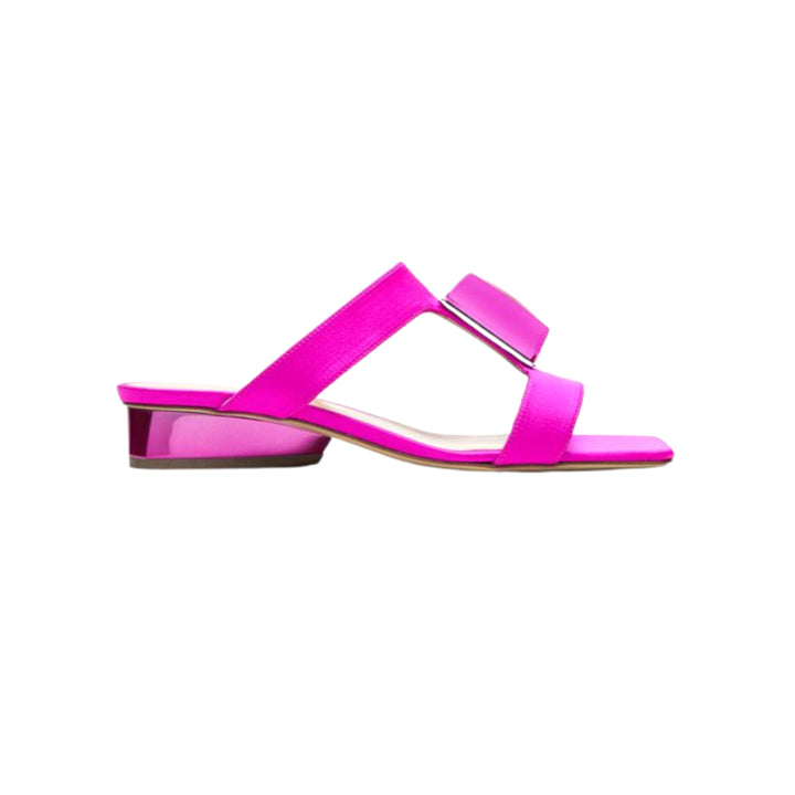 Cube Flat Sandal in Fuchsia Satin