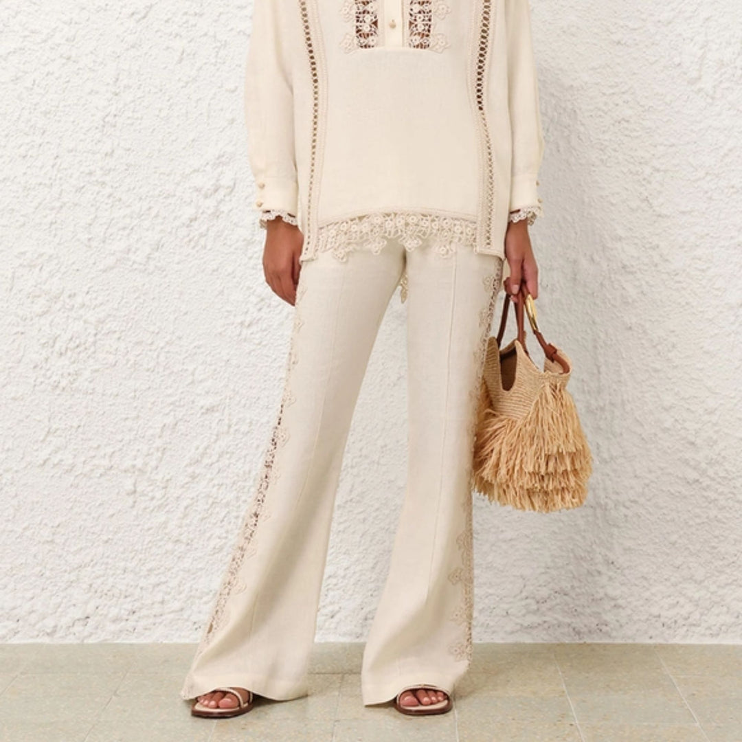 Illuminate Trimmed Flare Pant - Cream