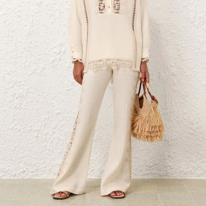 Illuminate Trimmed Flare Pant - Cream