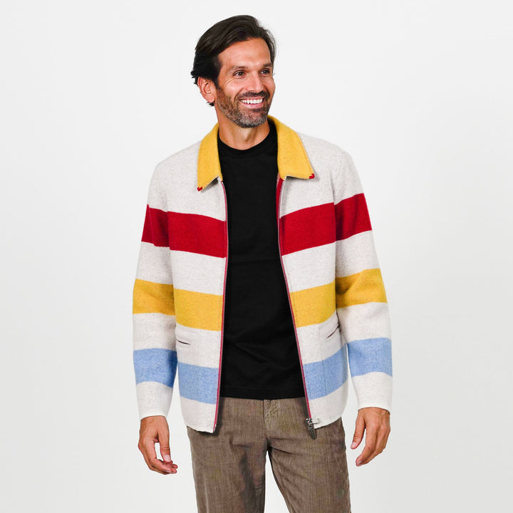 Striped Zip-front Wool Sweater