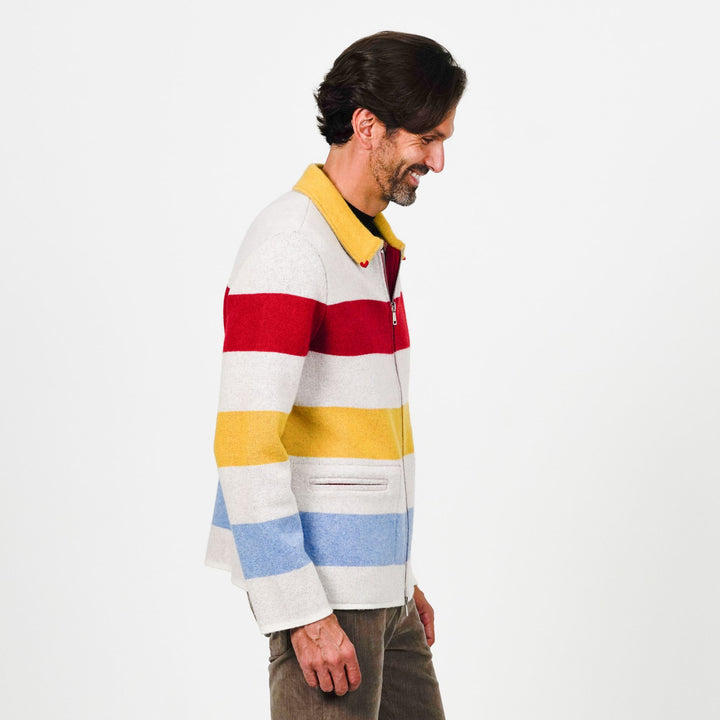 Striped Zip-front Wool Sweater