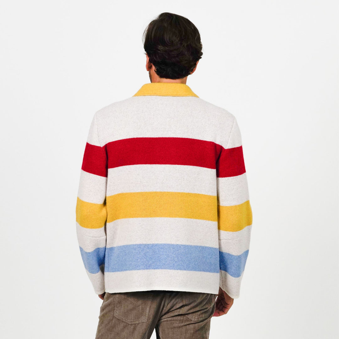 Striped Zip-front Wool Sweater