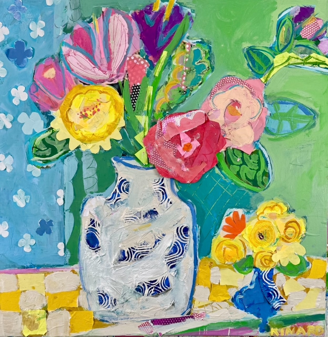 Porcelain Flowers 36x36 Original Art Piece by Christy Kinard