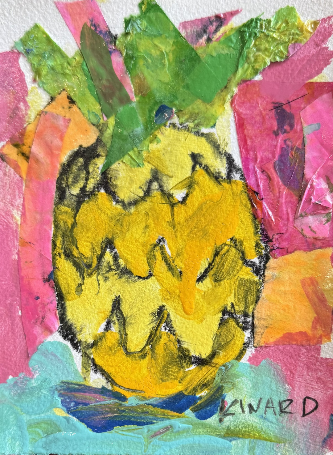 Pineapple On Pink Mixed Media Original Art Piece